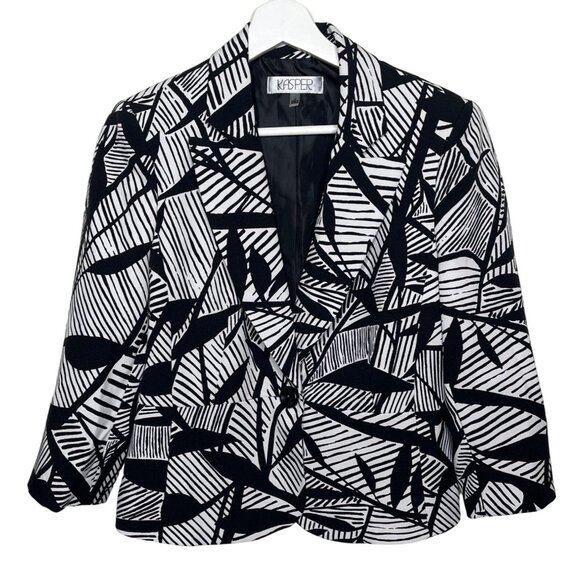 Kasper Black White Abstract Blazer 6 Modern Workwear One Button Jacket - Picture 1 of 13
